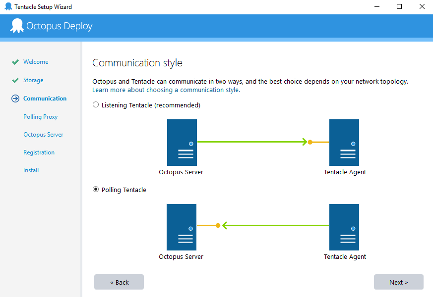 Octopus Deploy Setup Wizard Communication Style Screen